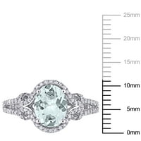 Miabella Women's's'simsенски 1- CT Aquamarine & Diamond 10kt бело злато ореол поделен прстен за ангажман