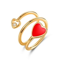 Пермонт црвена емајл сечење на срцев прстен во 18 килограм преклоп на жолто злато