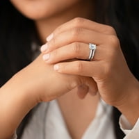 КТ Моисанит смарагд исечен ангажман прстен за венчавки, невестински сет во сребро од сребро