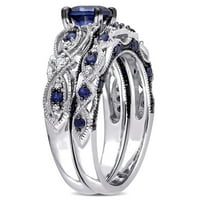 Miabella Women's'sims 1- CT создаде сафир и КТ дијамантски венчален прстен поставен во 10kt бело злато