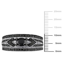 Миабела 1- Карат Т.В. Црн дијамант Стерлинг Сребрен 3-парчен невестински сет