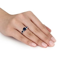 Miabella Women 2- Carat T.G.W. Во форма на круша создадоа сини сафир и карат Т.В. Дијамант Стерлинг Сребрен Бесконечен ангажман прстен