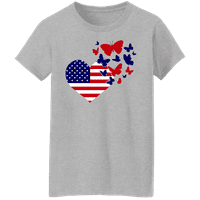 Американска збирка на срце со знаме женска 4 -ми јули Патриотска САД дама графичка маица - пеперутки