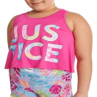 Justice Girls Tank Top и Printed Shart Shorts Pajama Set, 2-парчиња, големини 5- и плус