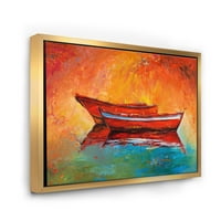 DesignArt 'Две црвени чамци за време на зајдисонцето во езерото' Наутички и крајбрежно врамено платно wallидна уметност печатење