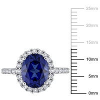 Miabella Women's'simsенски 4- Карат овален се создаде сино бел сафир 10kt бело злато ореол прстен