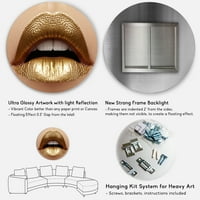 DesignArt 'Затвори на женски дебелички усни со златен кармин' модерна метална wallидна уметност на кругот