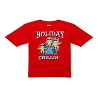 Божиќна маица на момчињата за одмор со кратки ракави, големини 4-18