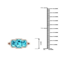 Империјал скапоцен камен 10K розово злато смарагд исечен швајцарски сина топаз ct tw tw diamond три камени ореол поделени женски прстен