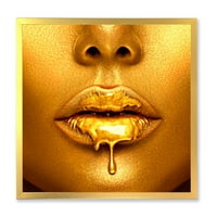 DesignArt 'Златна боја капе од модерно уметничко печатење на секси девојки усни