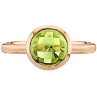 Ораво КТ тркалезна форма Зелена перидот солитер прстен во злато од роза од 14 килограми