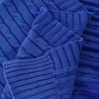 Пријатен стилски памучен кабел плетен ќебе, сино, преголемо фрлање