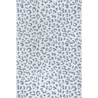 Nuloom Mason Machine што може да се мие современа килим за печатење на леопард, 8 'квадратни, сини