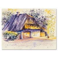 Стара дрвена бела куќа во село село за време на попладневното сјајно сликарство платно уметничко печатење