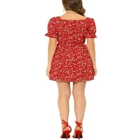 Единствени поволни цени на квадратниот врат Краток врат Еластичен половината цветен фустан