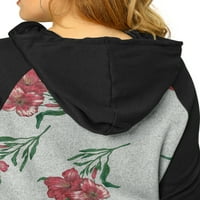 Уникатни поволни цени, женски плус големина Raglan ракав цветен пуловер качулка