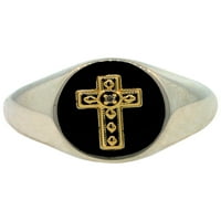 Дијамант Акцент крст на машката прстен во 10к злато над среброто од стерлинг