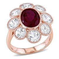 8-карат од Miabella Women 8- создаде Руби создаде бел сафир 10kt розово злато цветен прстен