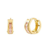 Брилијантност фино накит 10к жолто злато полиран со обрач во стилот на хуги со розова кубна цирконија
