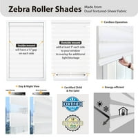 Regal Estate Chinless Zebra Roller Shade, White, 27W 72L
