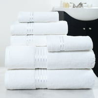 Раскошен дом со 6 парчиња памук комплетен сет за пешкири за бања, бел