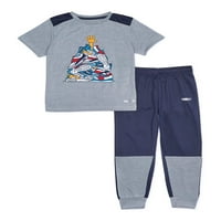 Графичка маица со кратки ракави на задните момчиња и џогери со 2 парчиња атлетски сет, големини 4-7