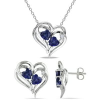 Miabella Women's 3- Carat T.G.W. Срцето создадено сино сафир и дијамантски акцент Стерлинг сребро срцеви обетки