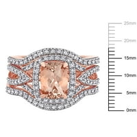 Morенски Morganite и Diamond 10kt Rose Gold 3-парчиња со 3 парчиња сплит на тресење на невестински прстен