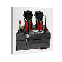 Wynwood Studio Fashion and Glam Wall Art Canvas Print 'Нејзините омилени додатоци Сјајни чевли - црна, црвена