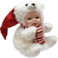 8,5 порцеланско бебе во костум поларна мечка со санта капаче за Божиќна кукла