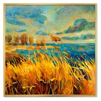 Дизајн на зајдисонце над живописно езерото 'Наутичко и крајбрежно врамено платно wallидна уметност печатење