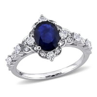 CT CT на Miabella Women's Diffuse сино и бел сафир дијамантски акцент 10kt бело злато ореол прстен