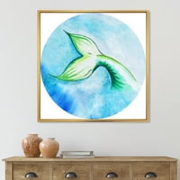 DesignArt 'сирена зелена риба опашка' Наутичко и крајбрежно врамено платно wallидно уметности