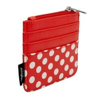 Take-Down Women's Disney Wallet, Id Zip Top, Minnie Mouse Signature со лак и полкови точки, црвена, веганска