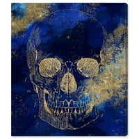 Симболи на пистата Авенија и предмети wallидни уметнички платно печати „Златен череп“ череп - злато, сино
