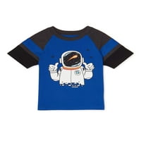 Гаранималс бебе момче и дете момче астронаут со кратки ракави Раглан маица
