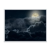 Дизајн на „Облачна целосна месечина ноќ со наутички и крајбрежен врамен платно во wallидна уметност печатење