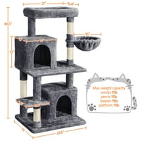Март повеќе нивоа кула за мачки со стабилна структура на корпа на кондоси, темно сива, 46,5 ч