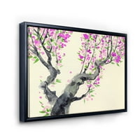 Јапонското дрво со виолетови цвеќиња на врамено сликарско платно уметничко печатење